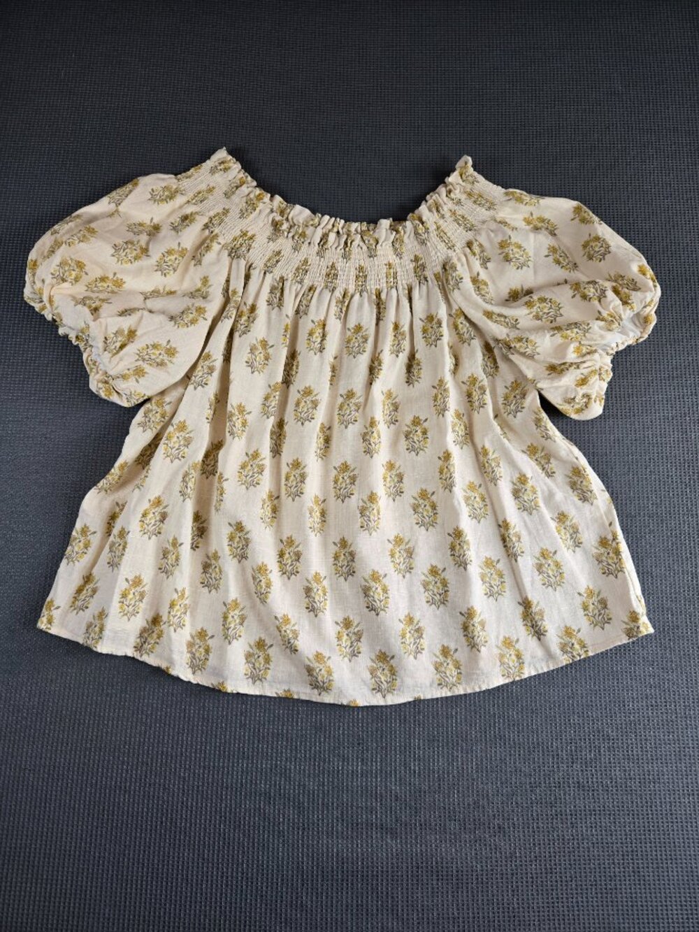 Cece Smocked Boat Neck Floral Top XL Puff Sleeve
